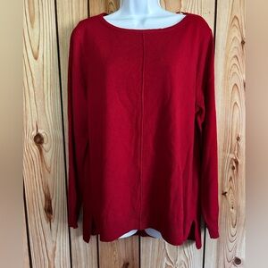 Croft & Barrow Women New Knit Sweater Top Tunic Red Hi-Lo Hem Long Sleeve Size L
